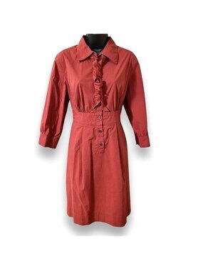 Banana Republic Shirt Dress Button Ruffle Front 3/4 Sleeve Size 12 Vintage Y2K